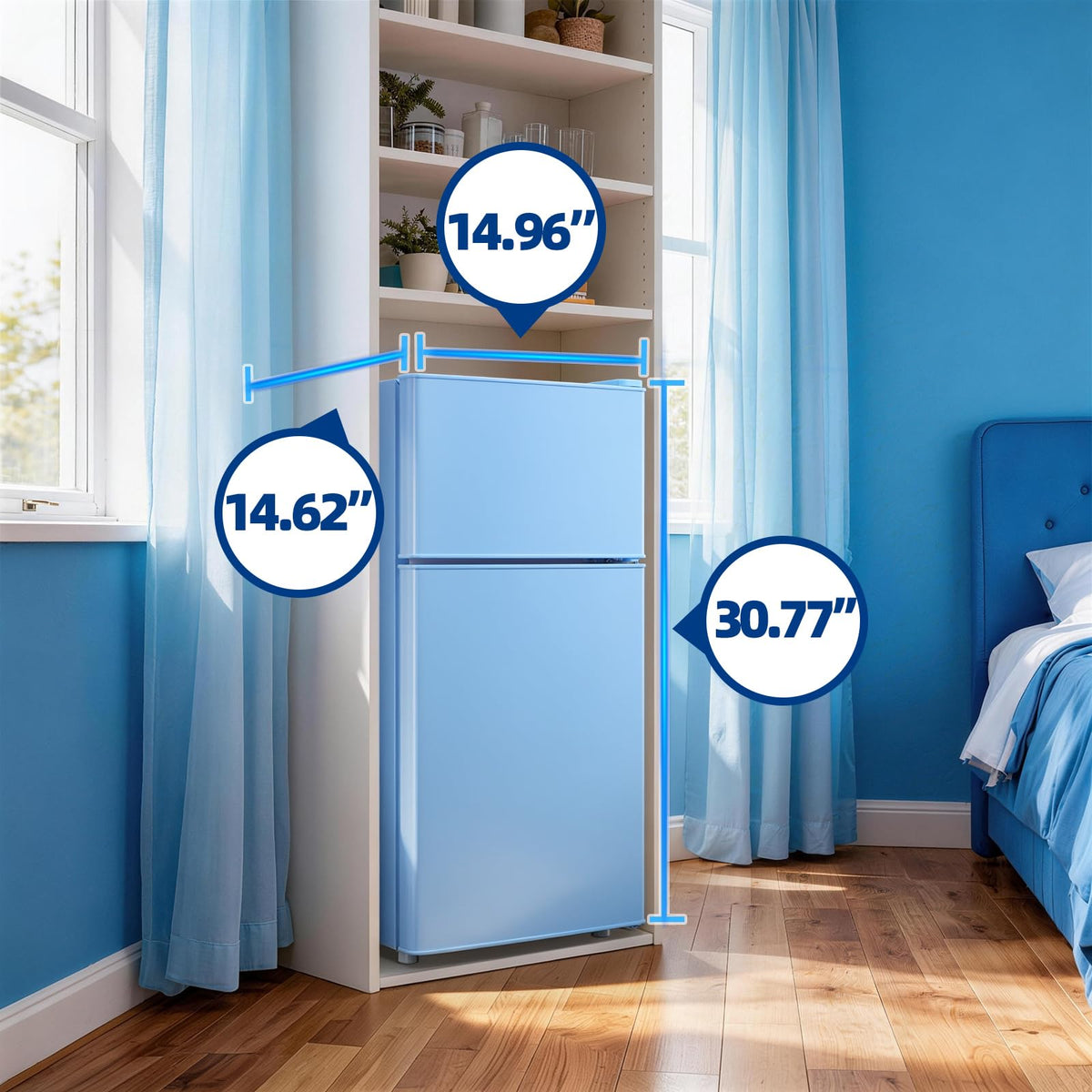 45L Personal Double‑Door Mini Fridge With Freezer, Pink
