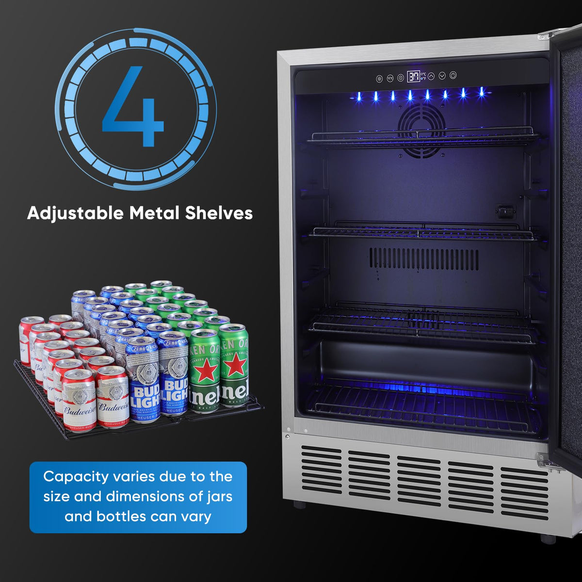 Beverage Refrigerator Cooler, 120 Can Mini Beverage Fridge with Reversible Glass Door for Soda Beer, 3 Cu.Ft Drink Fridge with Digital Temperature Control & Adjustable Shelves - Silver