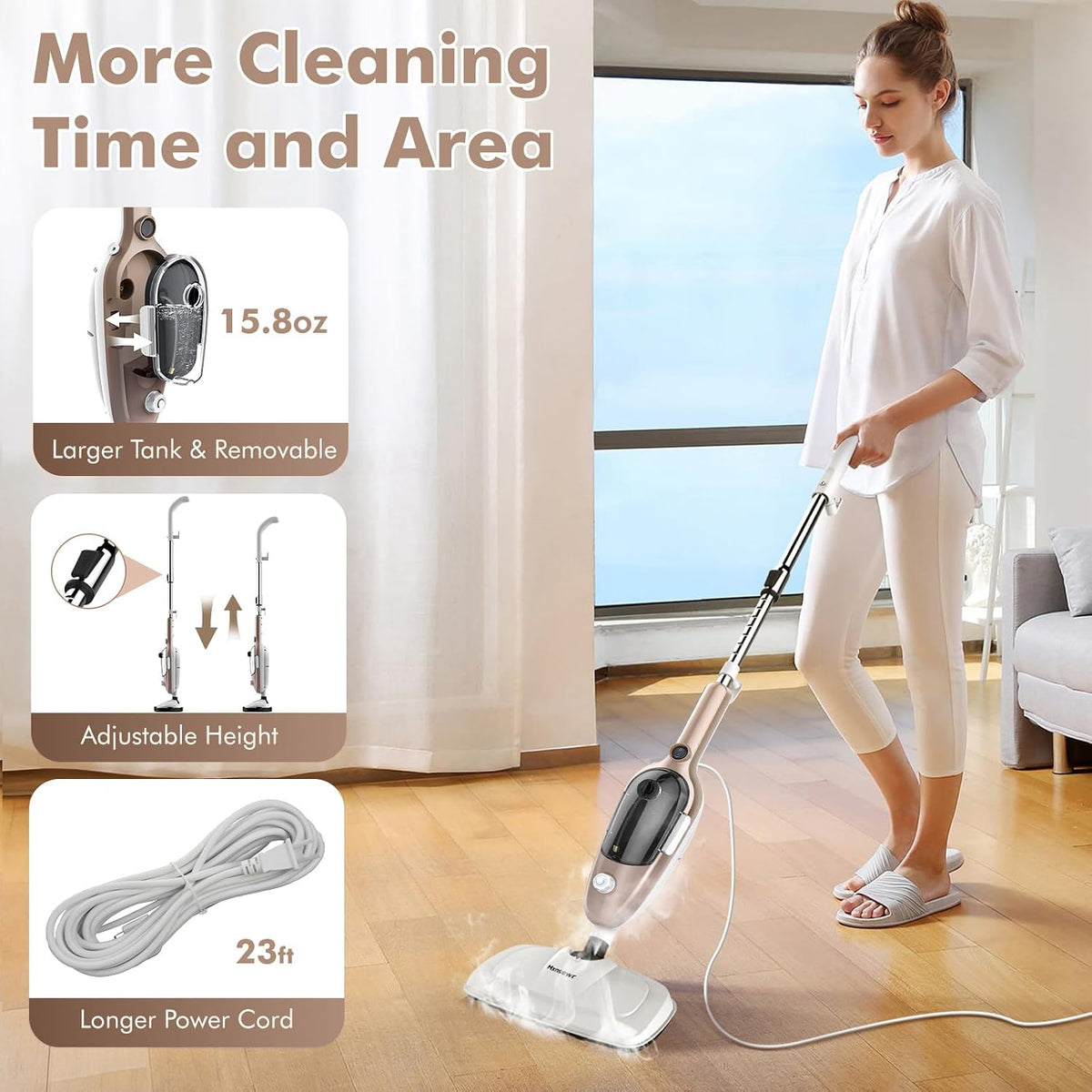 Steam Mop 11-in-1 Handheld Detachable Adjustable Steam Cleaner, Rose Gold