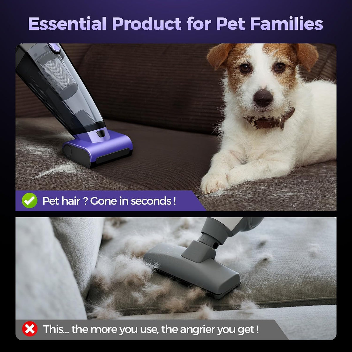 Pet Hair Handheld Vacuum Cordless: 20000PA Rechargeable Car Vacuum Cleaner