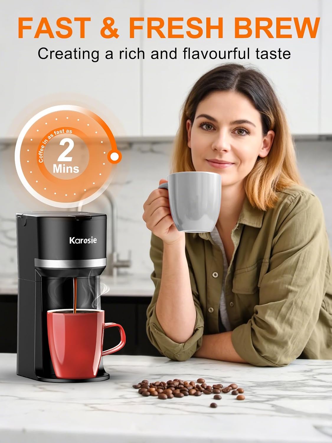 Single Serve Coffee Maker for Coffee Pods and Grounds,Fast Brew,6-12 oz Brew Sizes Single Cup Coffee Maker Fits 5.5" Mugs,One-Button Small Coffee Maker,Descaling Reminder,Black,9.45 Inches