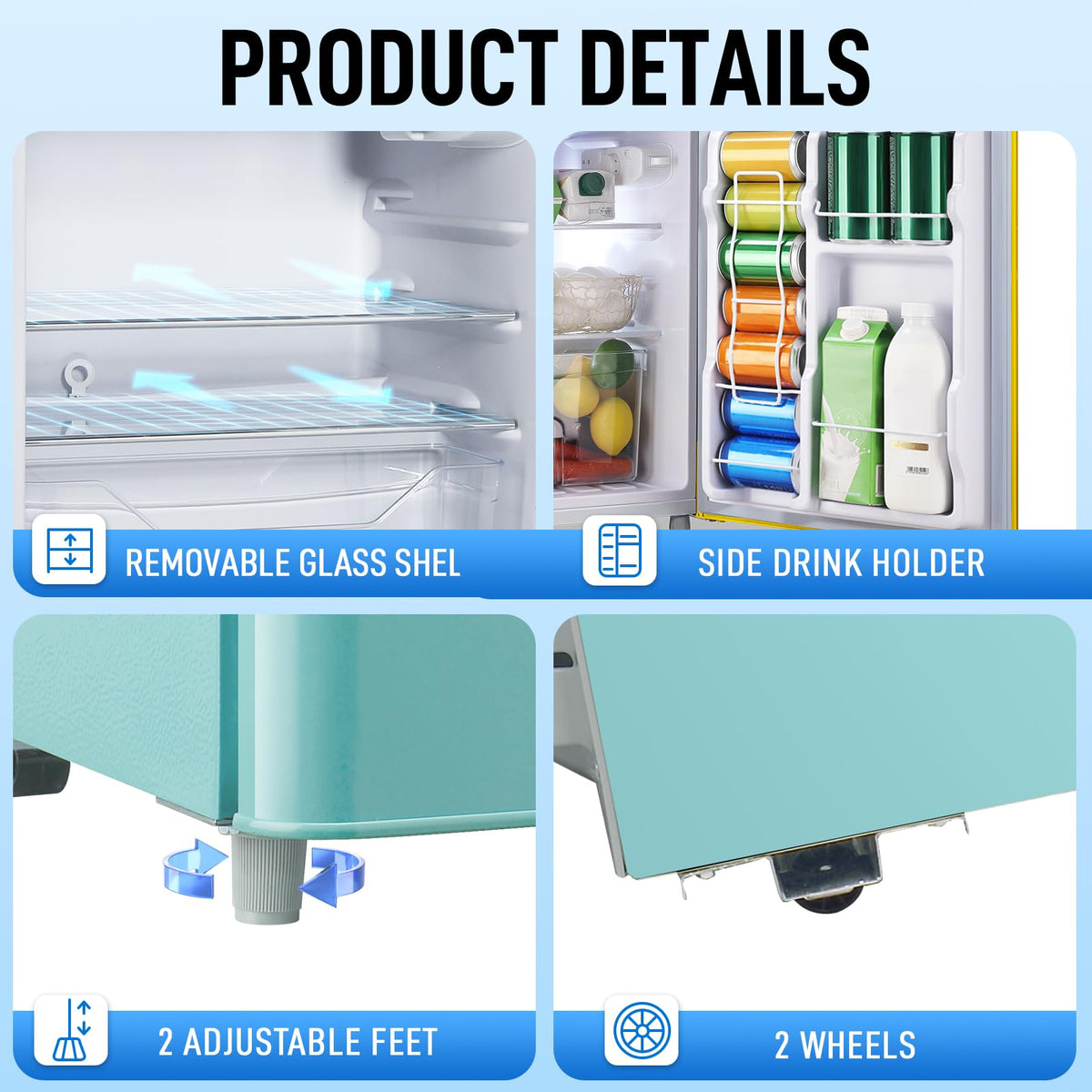 Mini Fridge with Freezer, 3.5 cubic feet 2- Doors Small Refrigerator Features 7 Gear Mechanical Control, Side Bottle Rack, Ideal for Dorm, Kitchen, Apartment, Office, Silver