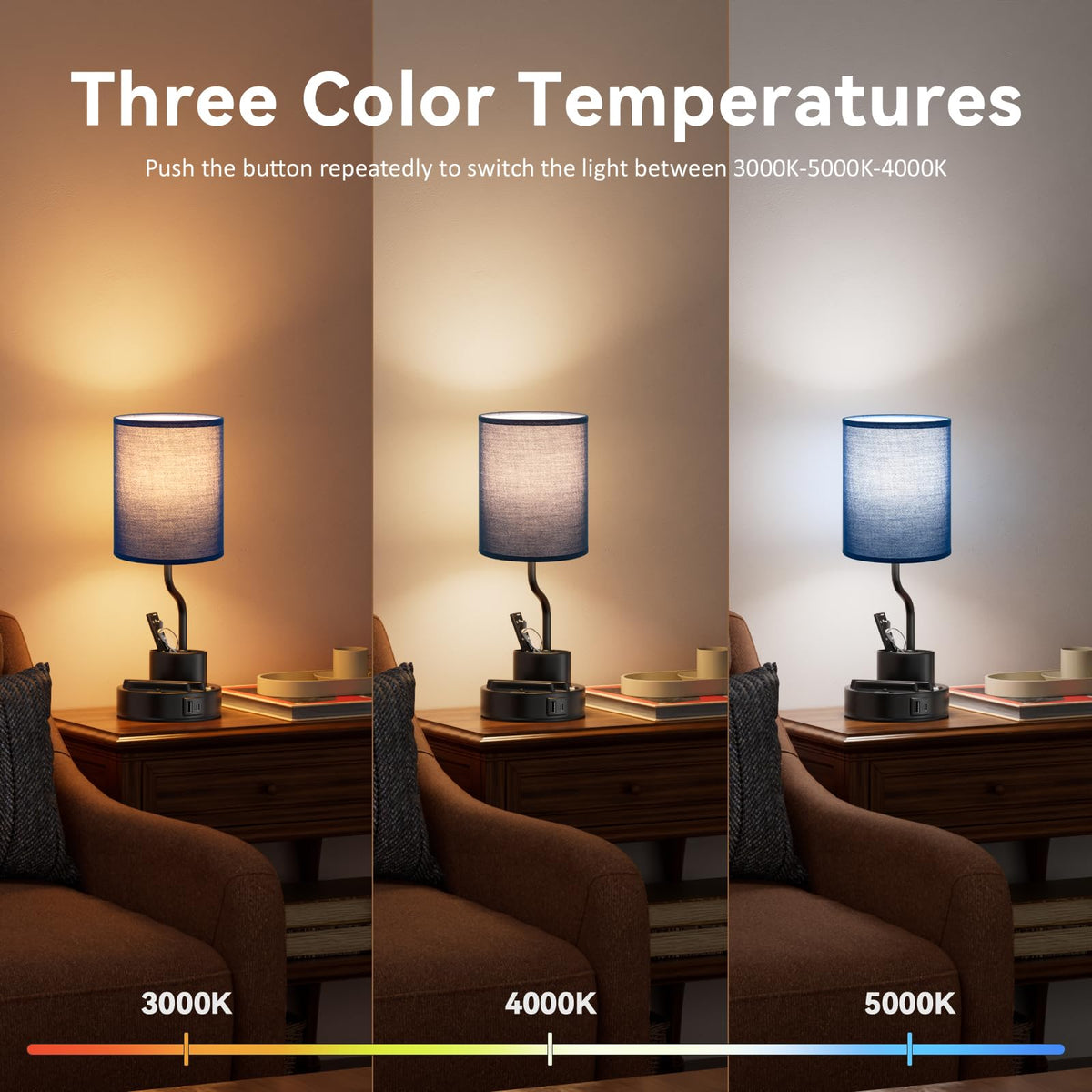Fenmzee Bedside Lamps for Bedroom Set of 2 - Table Desk Lamp for Nightstand