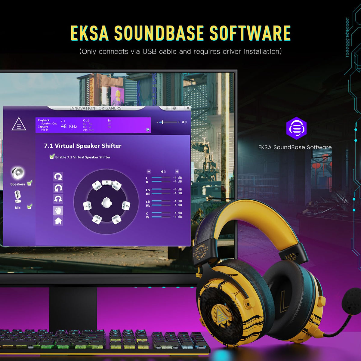 EKSA E900 Pro USB Gaming Headset for PC, 7.1 Surround Sound, 50MM Driver