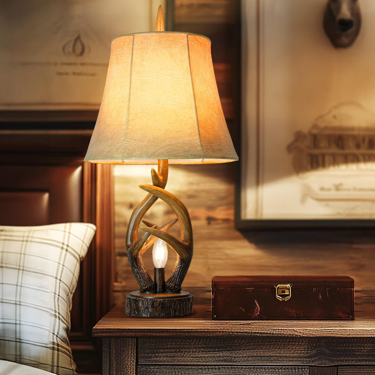 Scenekoy Deer Antler Table Lamp Set of 2 with Nightlight for Living Room
