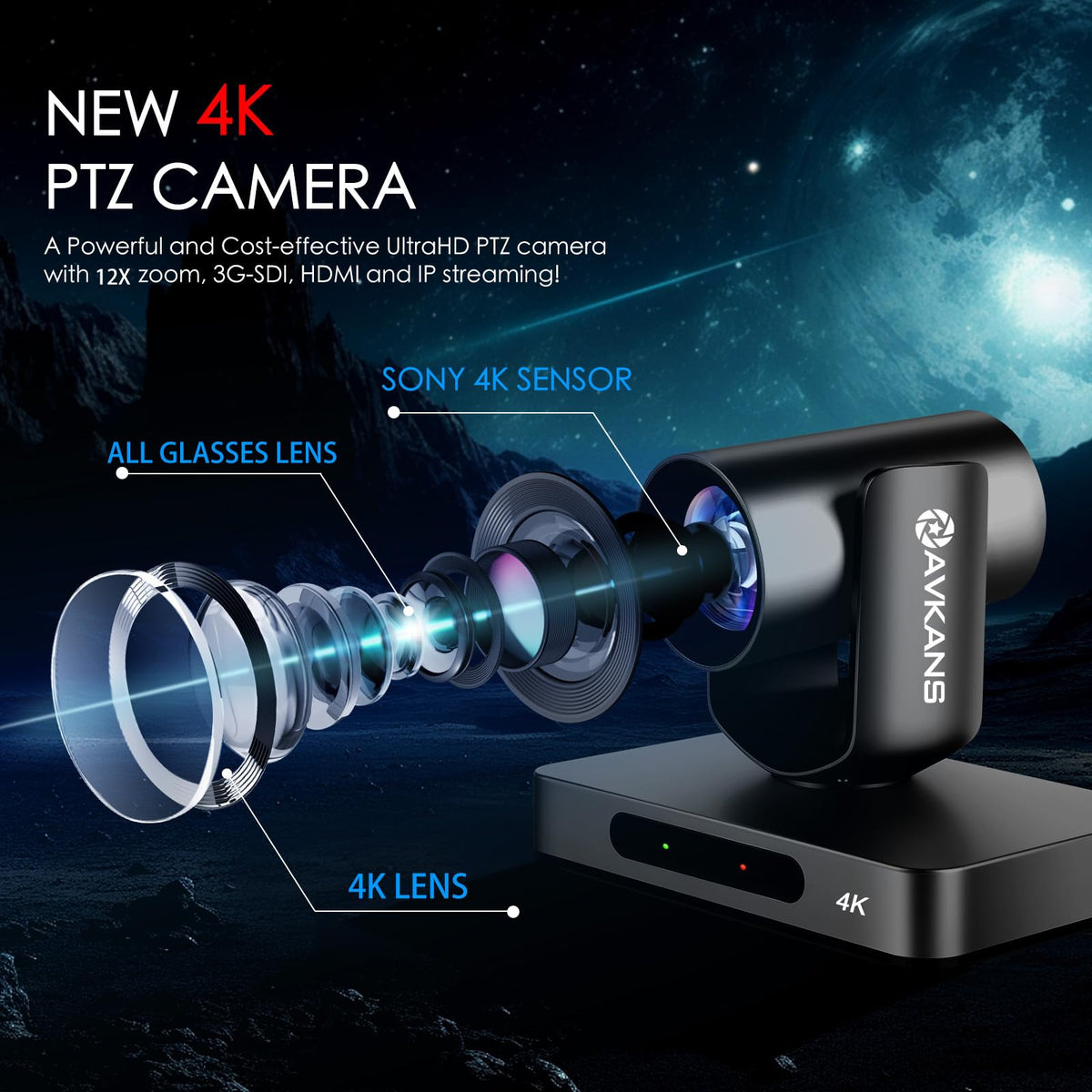 4K HDMI PTZ Camera NDI with 12X, SDI AI AUTO Tracking PTZ Camera with IP Live Streaming for Church Worship Live Events, PoE Support(AV4KN Silver)