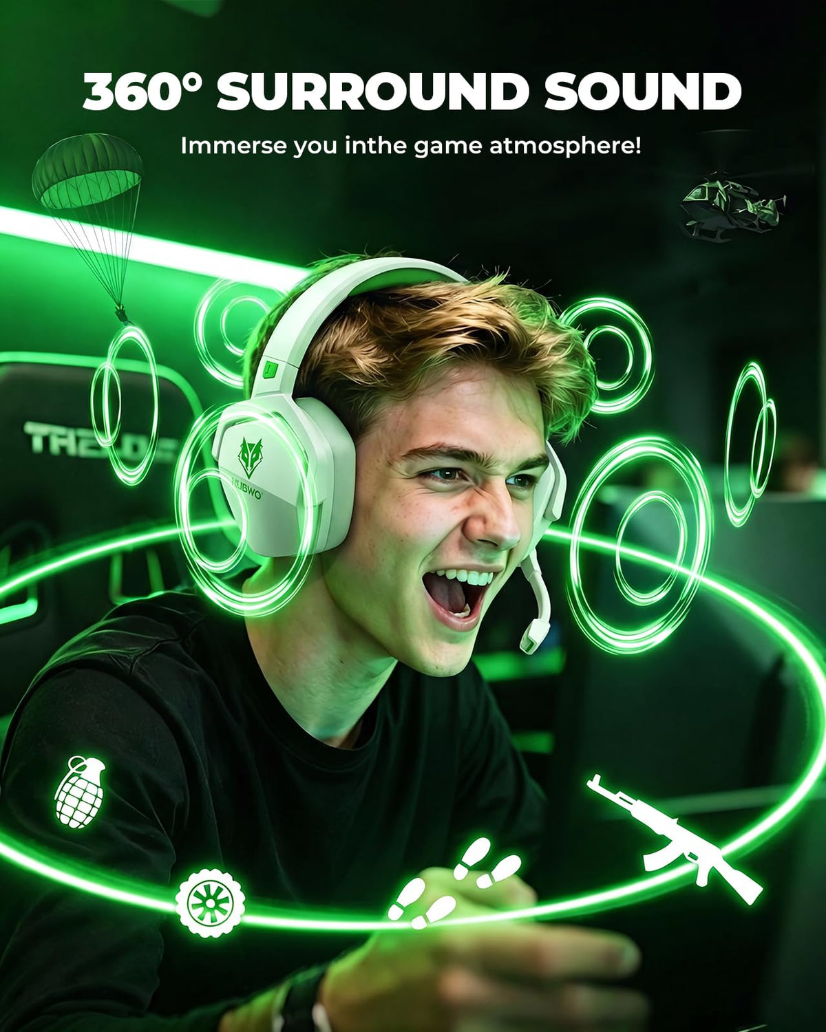 NUBWO Wireless Gaming Headset with Mic for Ps5 Ps4 PC, Zero Interference, 100-Hour Battery All-Day Play, 23ms Sync for Fortnite & Call of Duty/FPS Gamers, Triple Mode All Devices Compatible - Orange