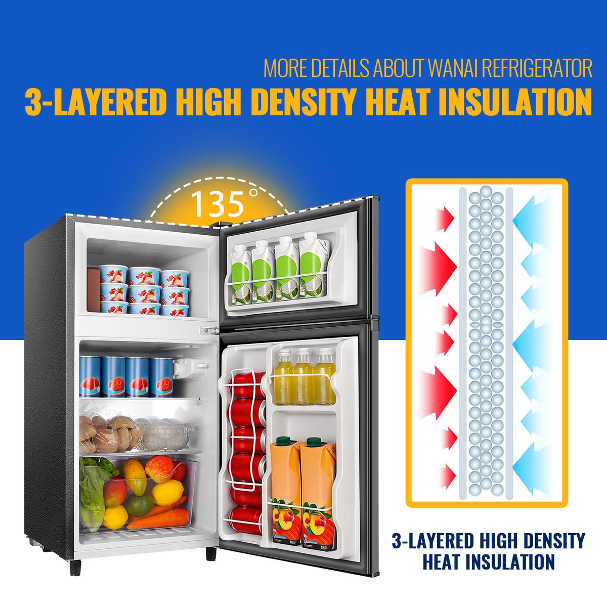 3.5 Cu.Ft Black Mini Fridge With Freezer Compact Refrigerator Dorm