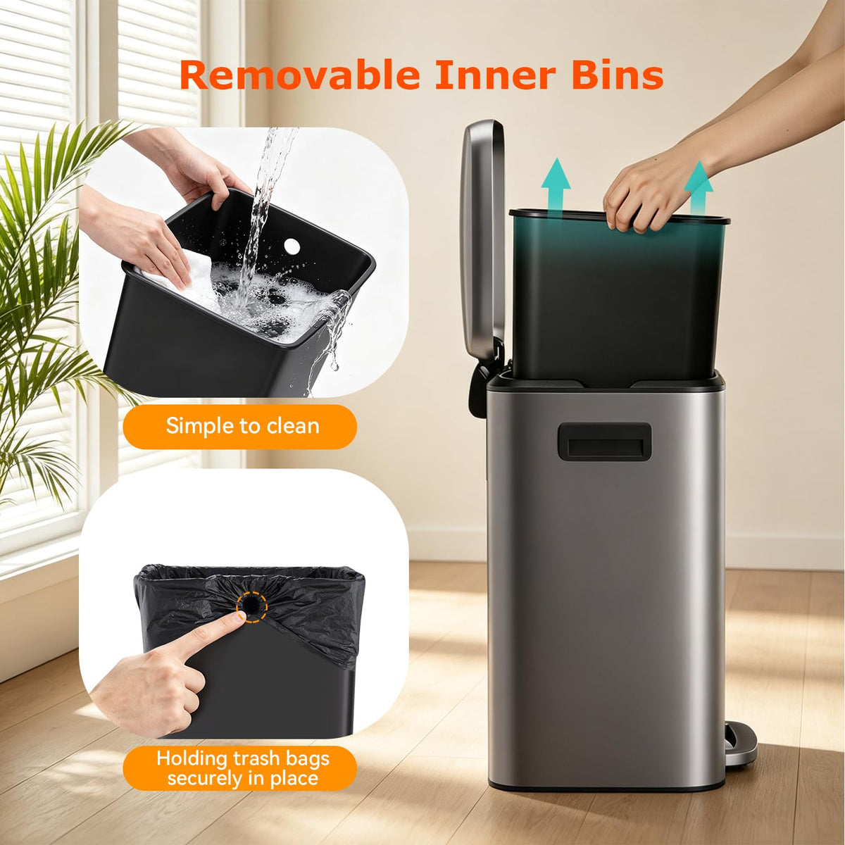 PayLessHere | 13G Trash Can with Lid | Steel | Removable Inner Bucket