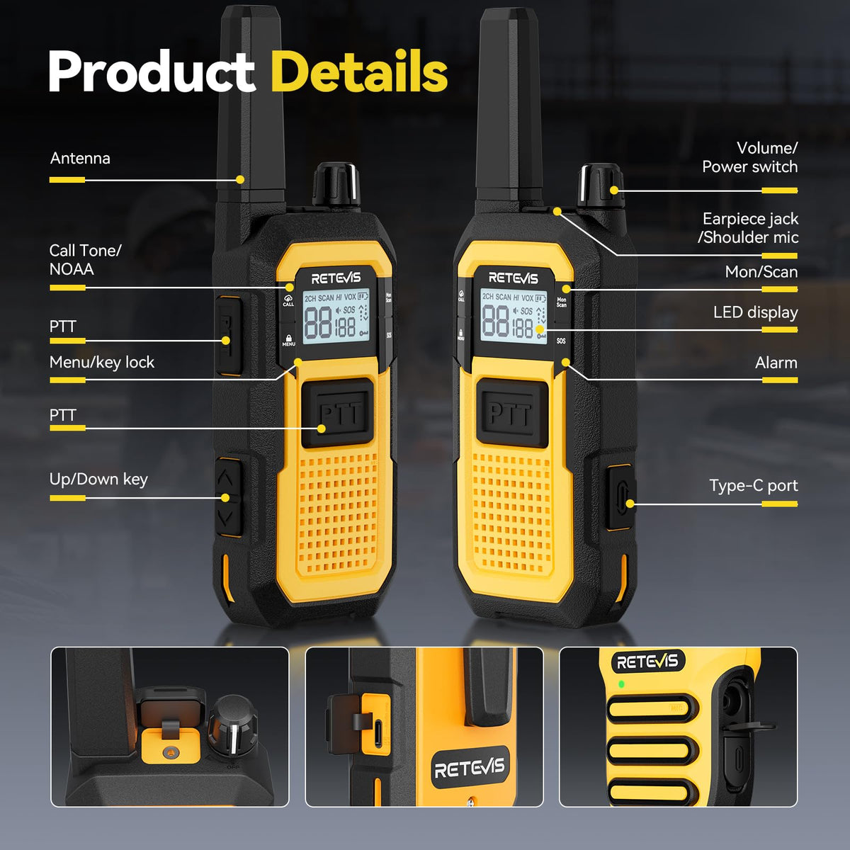 Retevis RB48 Military-Standard & IP67 Waterproof Walkie Talkies Long Range