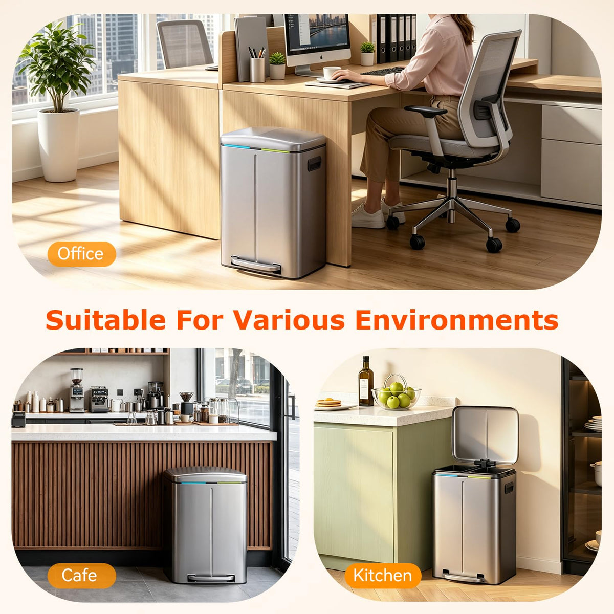 PayLessHere | 13G Trash Can with Lid | Steel | Removable Inner Bucket