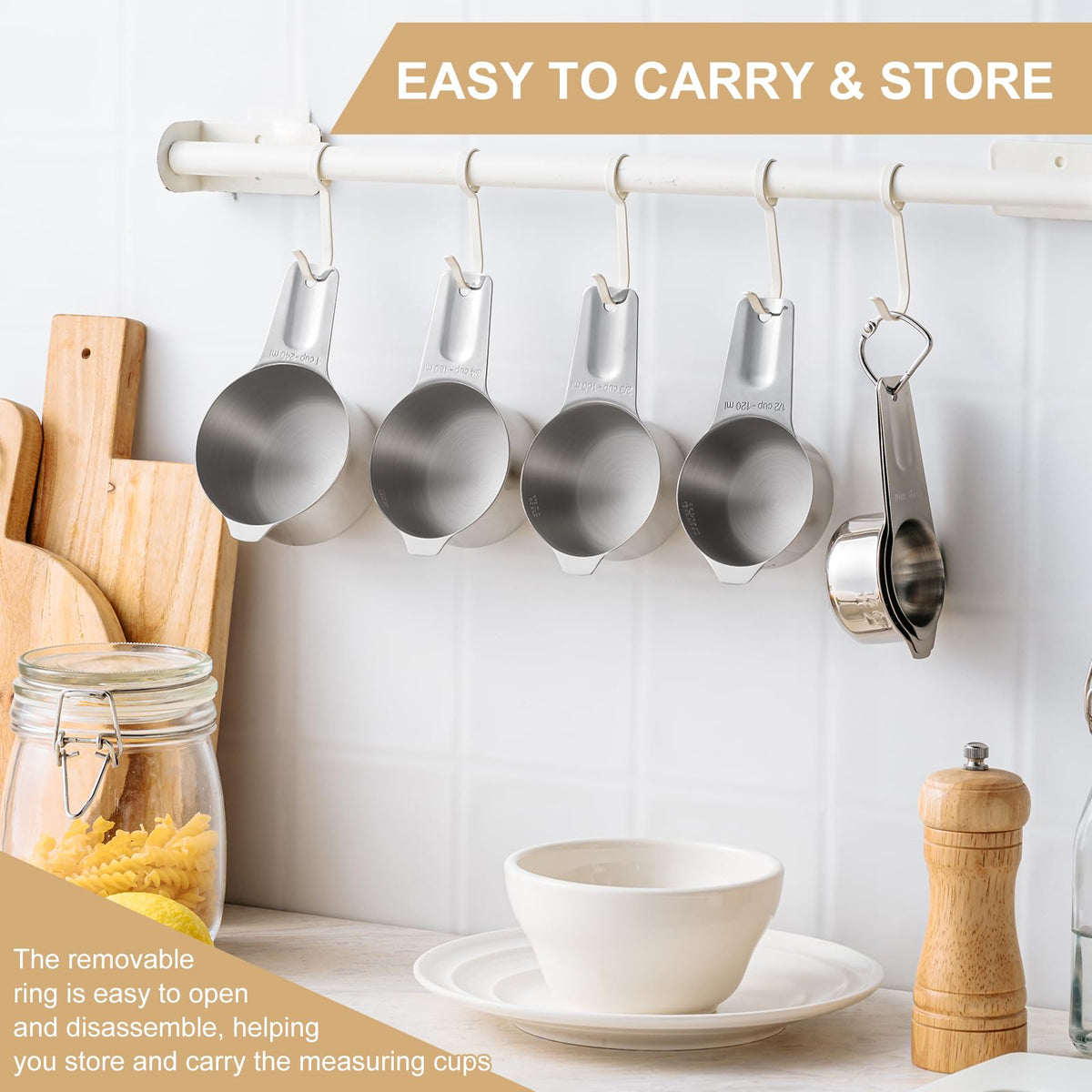 EWFEN Measuring Cups and Spoons Set, 7 Stainless Steel Nesting Measuring Cups & 7 Spoons, 5 Mini Measuring Spoons &1 Leveler, Kitchen Gadgets for Cooking & Baking, Square