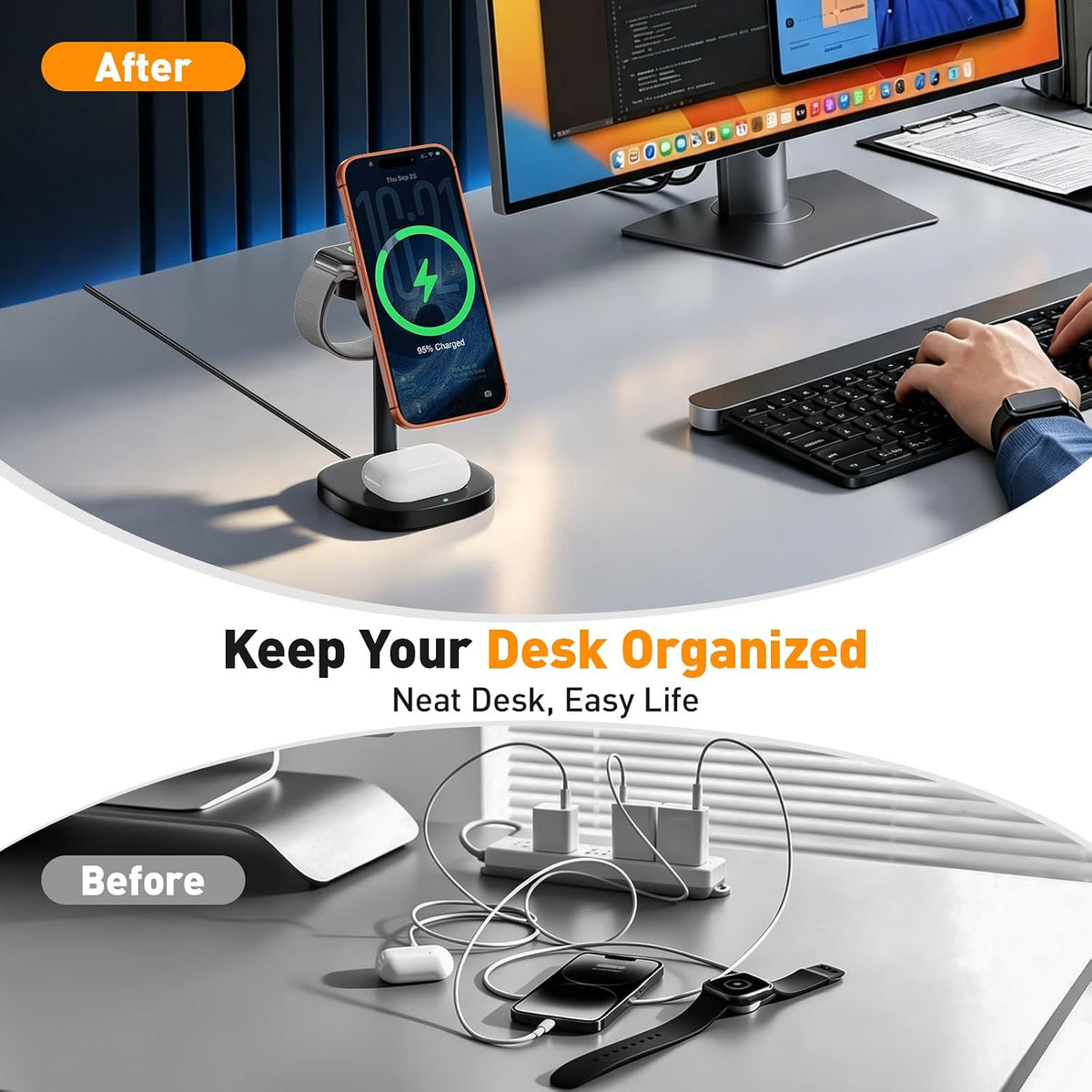 3 in 1 Fast Charging Station, 15W Magnetic Wireless Charger Stand