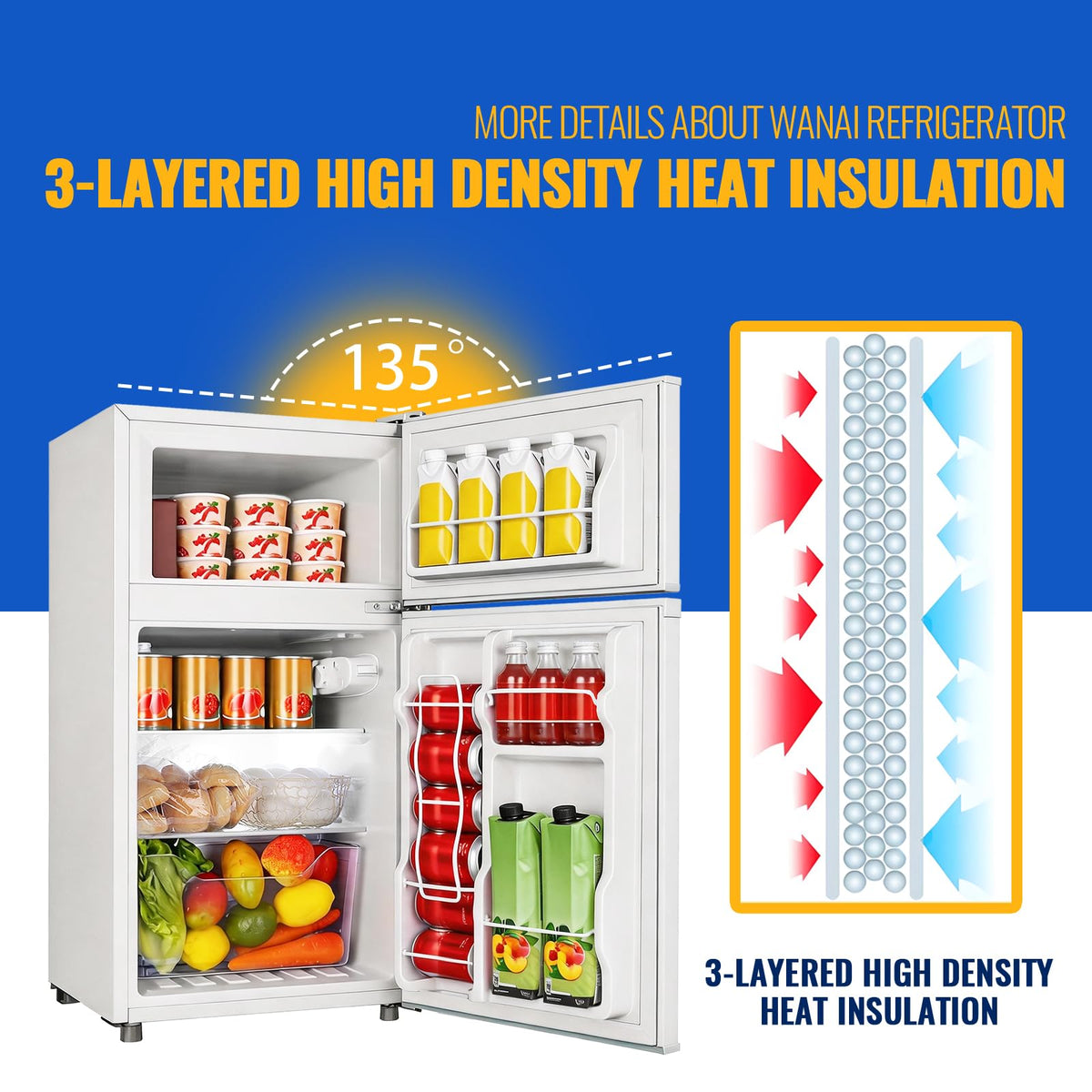3.5 Cu.Ft Black Mini Fridge With Freezer Compact Refrigerator Dorm