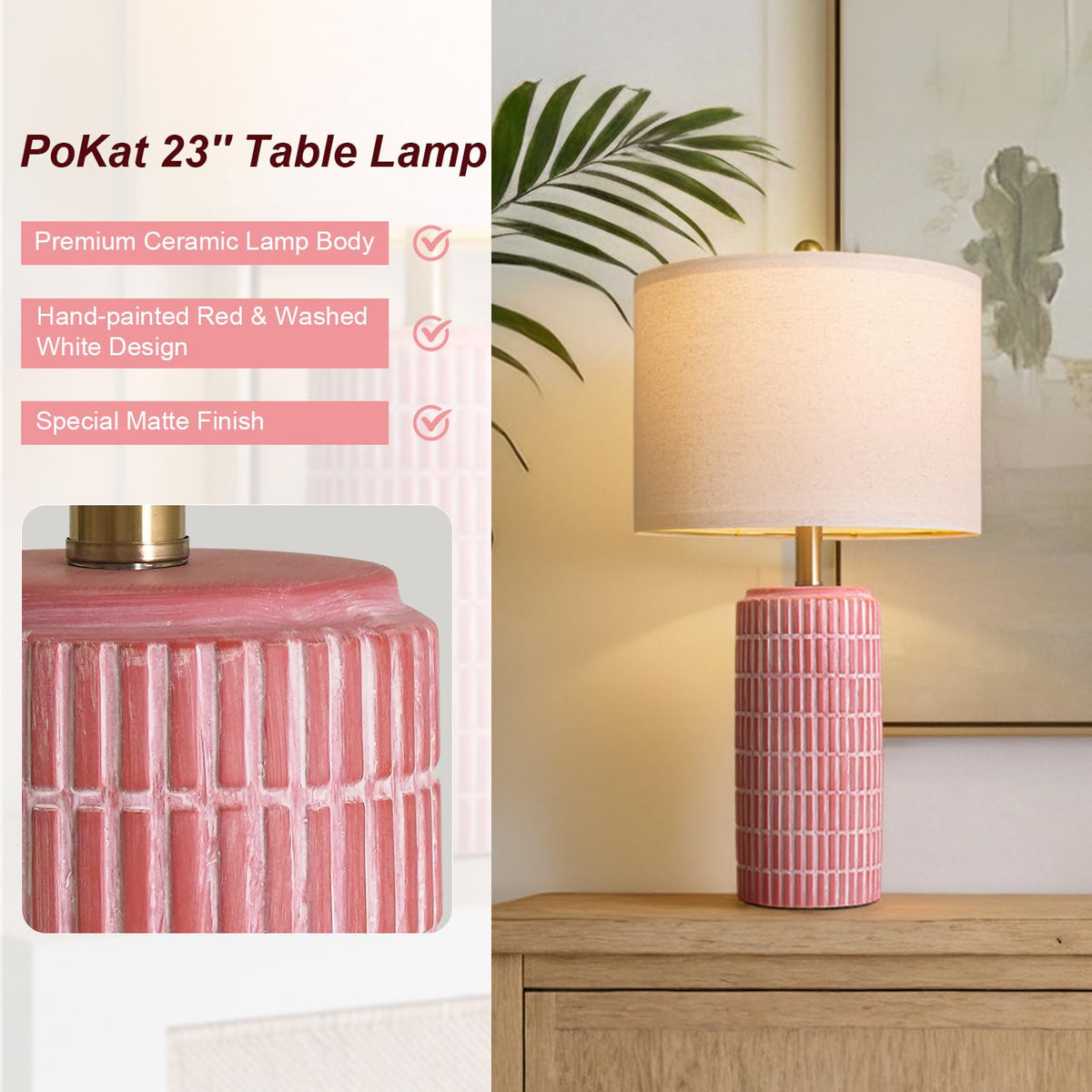 PoKat 20.75" Small Modern Ceramic Table Lamps Set of 2 for Bedroom, White