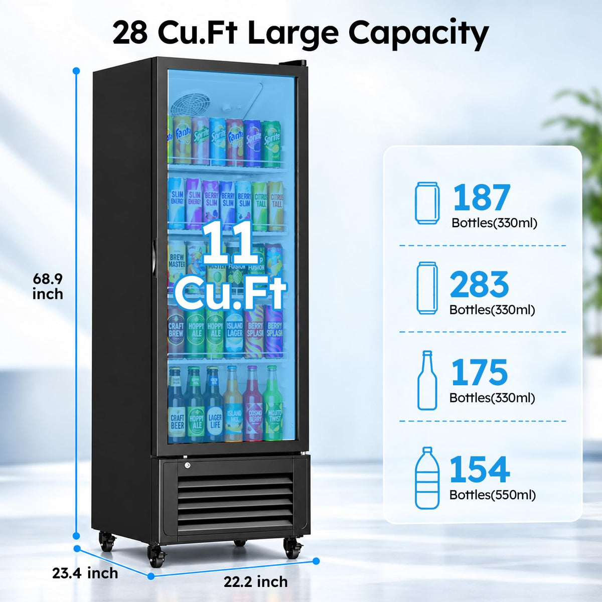 Commercial Refrigerators, 14.8 Cu.Ft Beverage Fridge with Glass Door