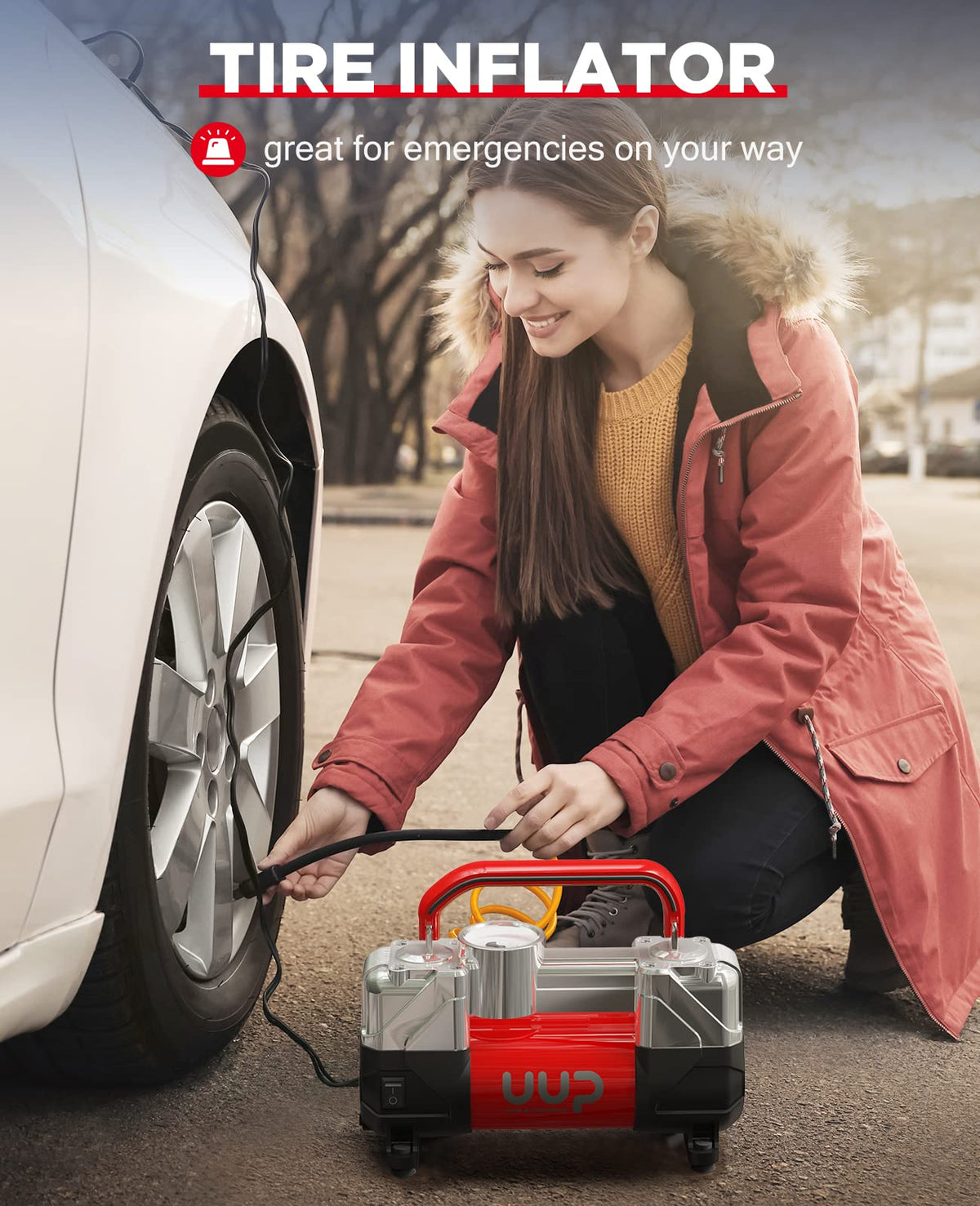 Portable 12V Air Compressor, 150 PSI Tire Inflator with Dual Cylinders