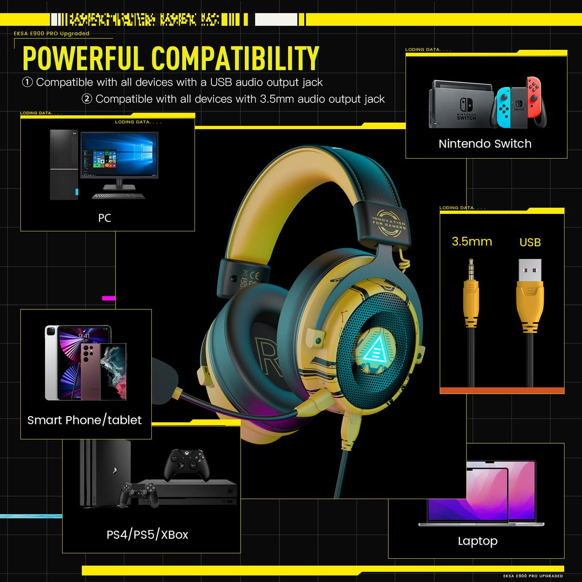 EKSA E900 Pro USB Gaming Headset for PC, 7.1 Surround Sound, 50MM Driver