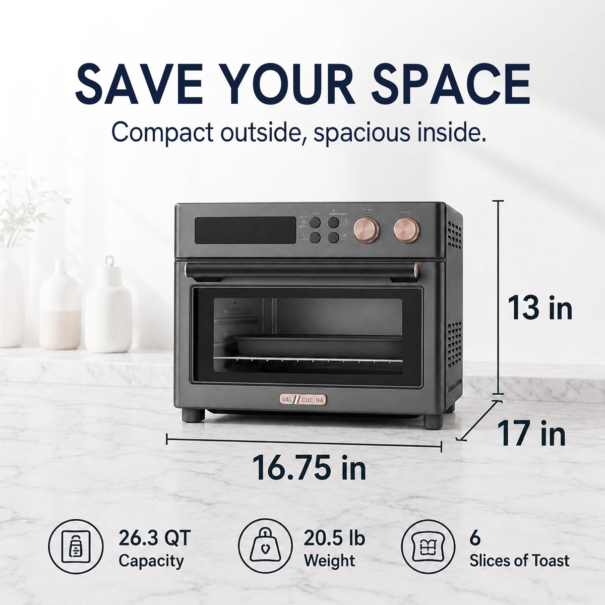 VAL CUCINA 26.3 QT Infrared Air Fryer Toaster Oven Combo, 10-in-1
