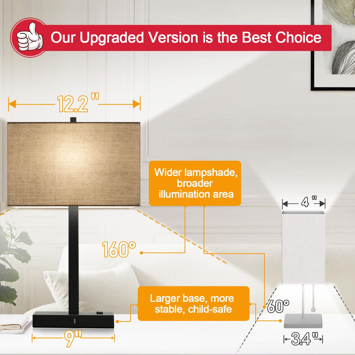 Lynnoland Set of 2 Touch Control Table Lamps with 2 USB & AC Outlet, 3-Way Dimmable Bedside Nightstand Lamps for Bedroom Living Room Nursery, 800 Lumens 5000K Daylight Bulbs Included