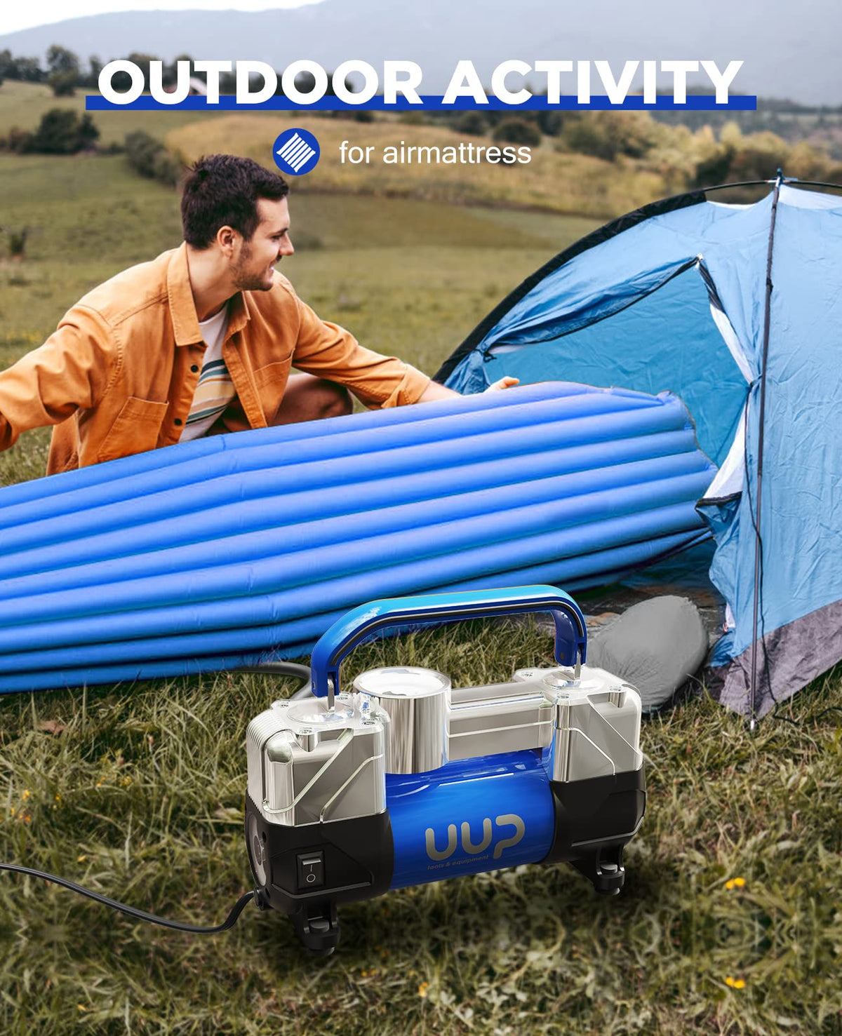 Portable 12V Air Compressor, 150 PSI Tire Inflator with Dual Cylinders