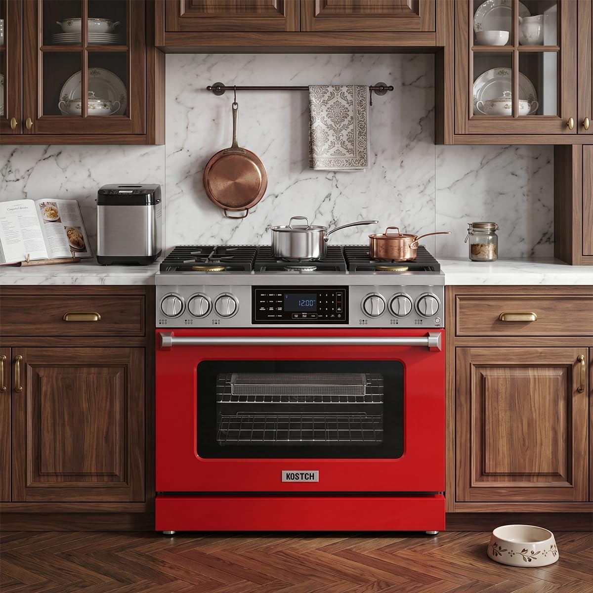 Tilt Panel 36" Natural Gas Range with 6.2 cu ft True Convection Oven (Red)
