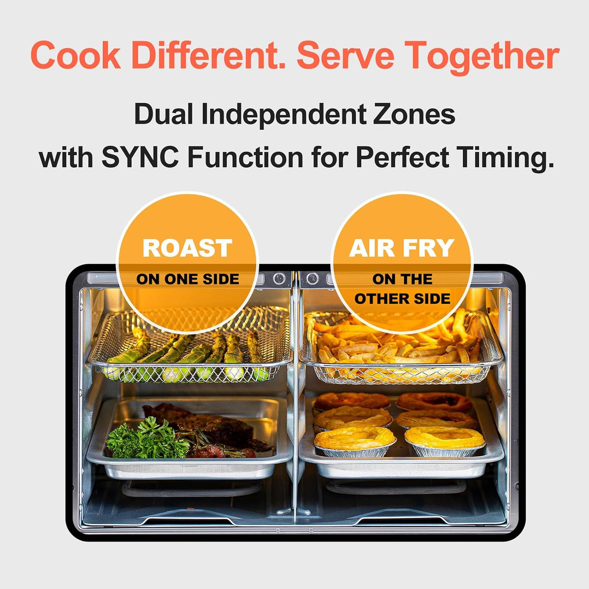 HotKing Dual-Zone Air Fryer Toaster Oven Combo, 28 QT XL Convection Oven