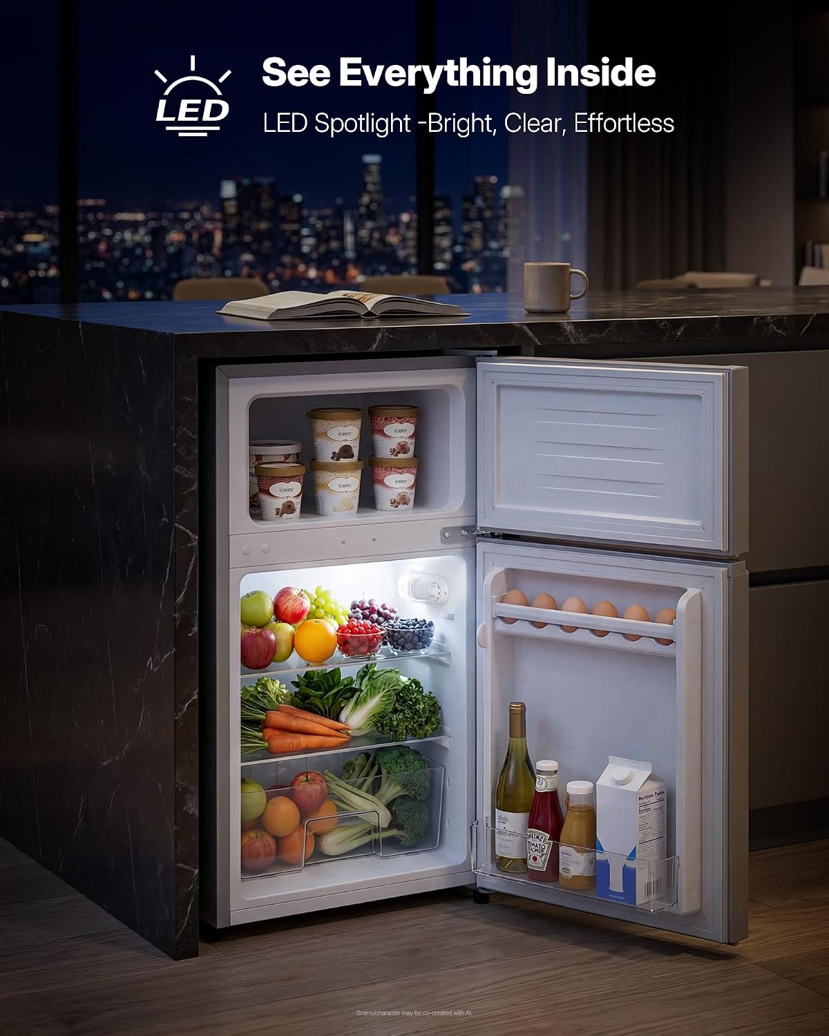 Upstreman Mini Fridge with Freezer, 3.0 Cu.Ft Refrigerator with 2 Doors