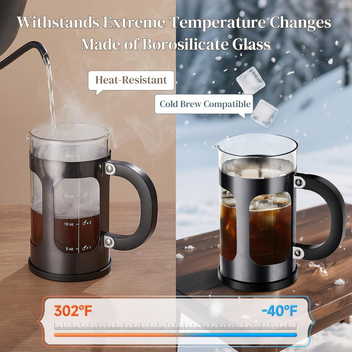 Veken 34oz French Press Coffee Maker, No Plastic Touching Cafe,1 L Cafetera