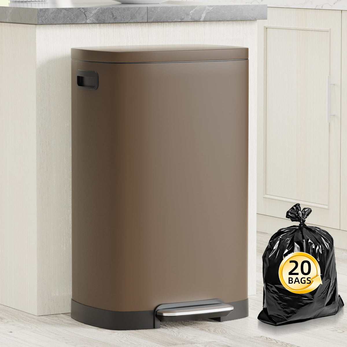 KdbK Kitchen Trash Can with Lid, 13 Gal Stainless Steel Pedal Garbage Can
