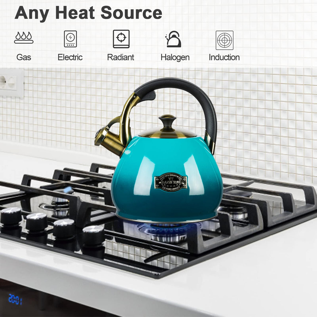 Tea Kettle for Stove Top Whistling Teapot, 3.2Q Tea Pot Stainless Steel Teakettle with Heat Proof Ergonomic Handle