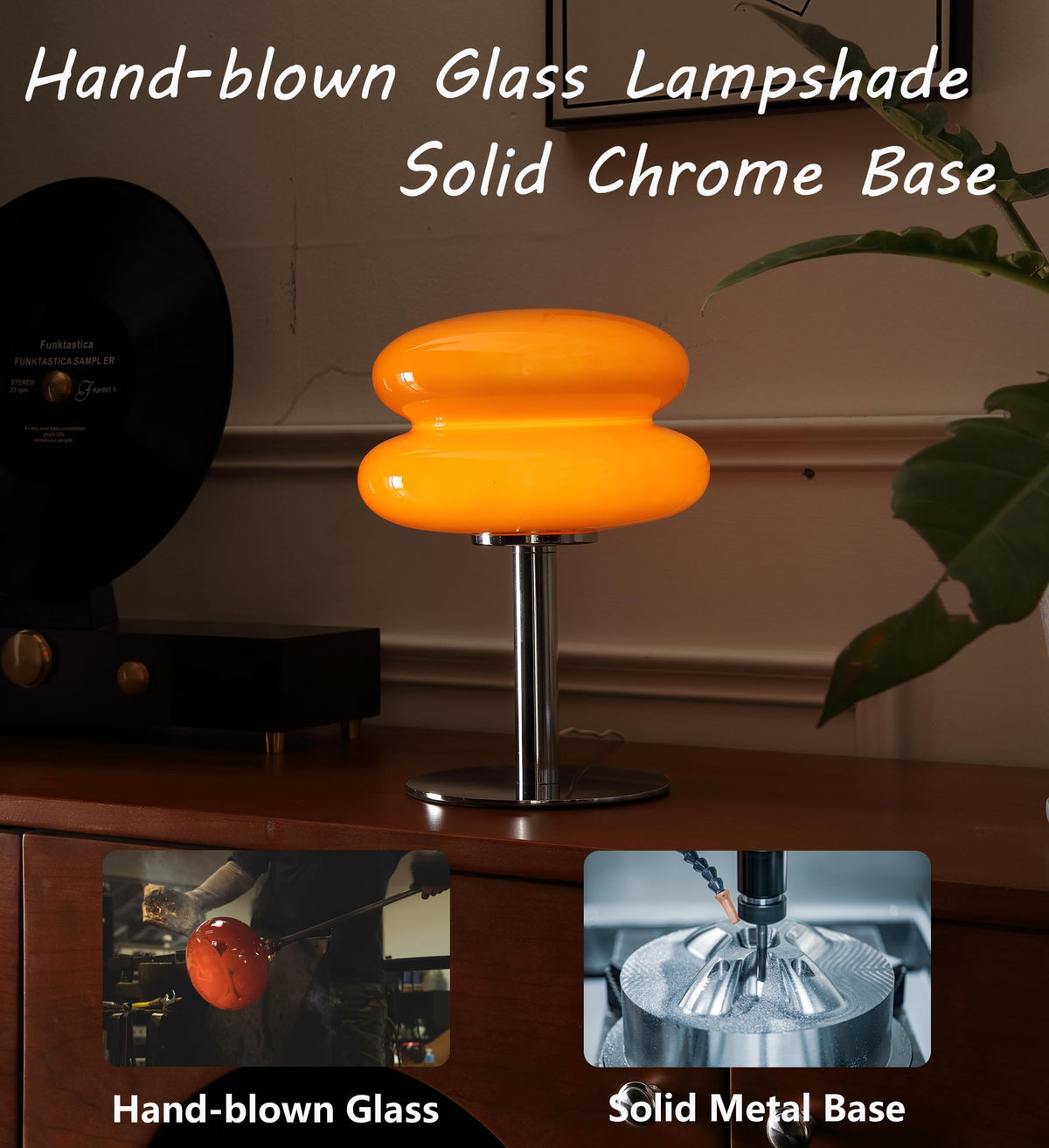 Glivpny Mushroom Lamp Table Lamp, Mid Century Modern Bedroom Lamps(Orange)