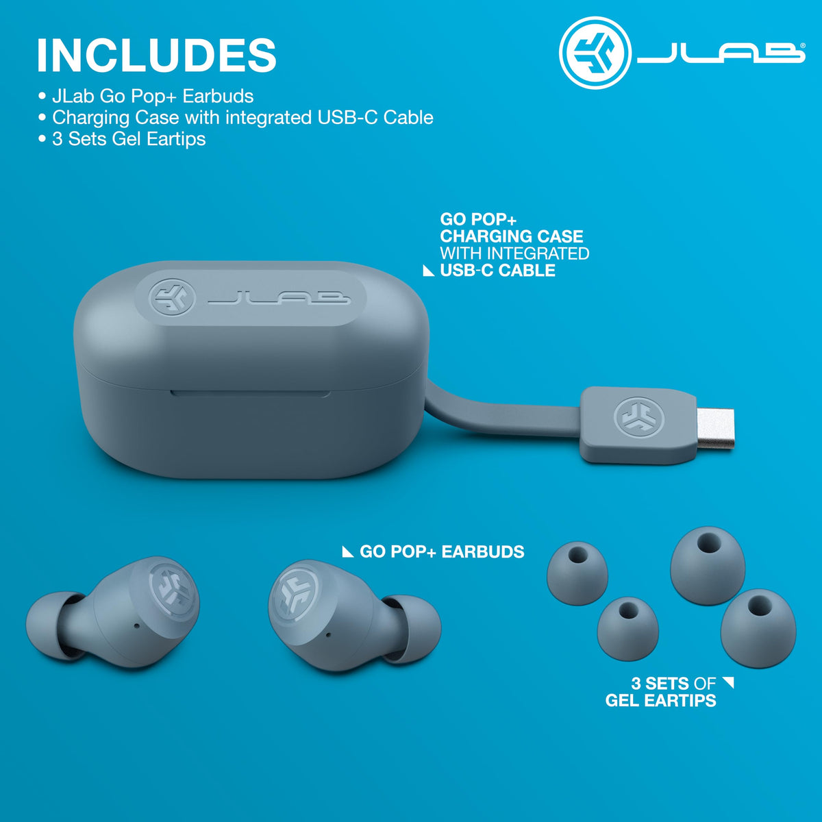 JLab Go Air Pop+ Earbuds, Dual Connect, EQ3 Sound, Mint Green