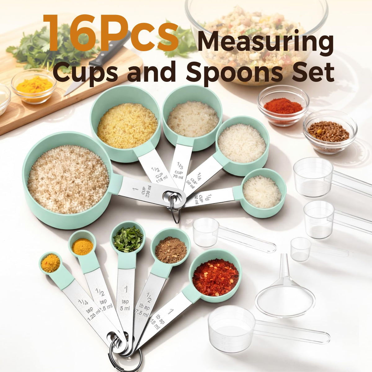 16PCS Measuring Cups and Spoons Set, Measuring Spoon Set with Metric and US Measurements, Fits for Measuring Dry and Liquid - Black