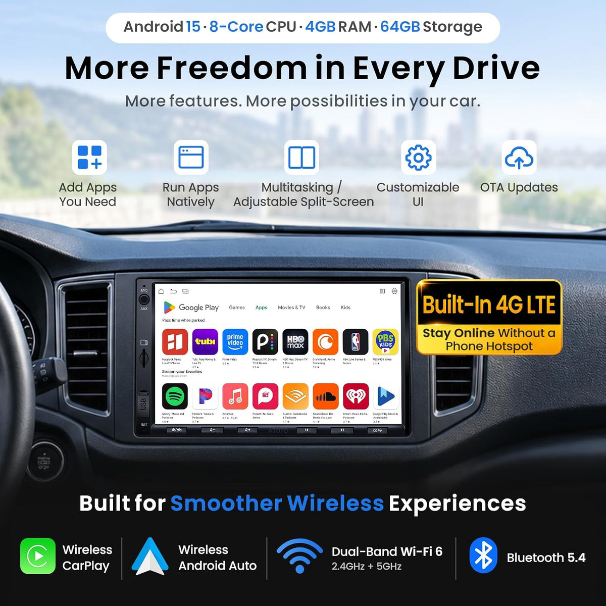ATOTO S8L 7" Double Din Car Stereo, 4G LTE, Wireless CarPlay & Android Auto