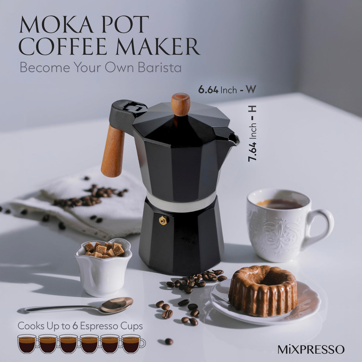 Mixpresso 3 Cup Moka Pot Stovetop Espresso Maker, Italian Cuban Coffee Pot