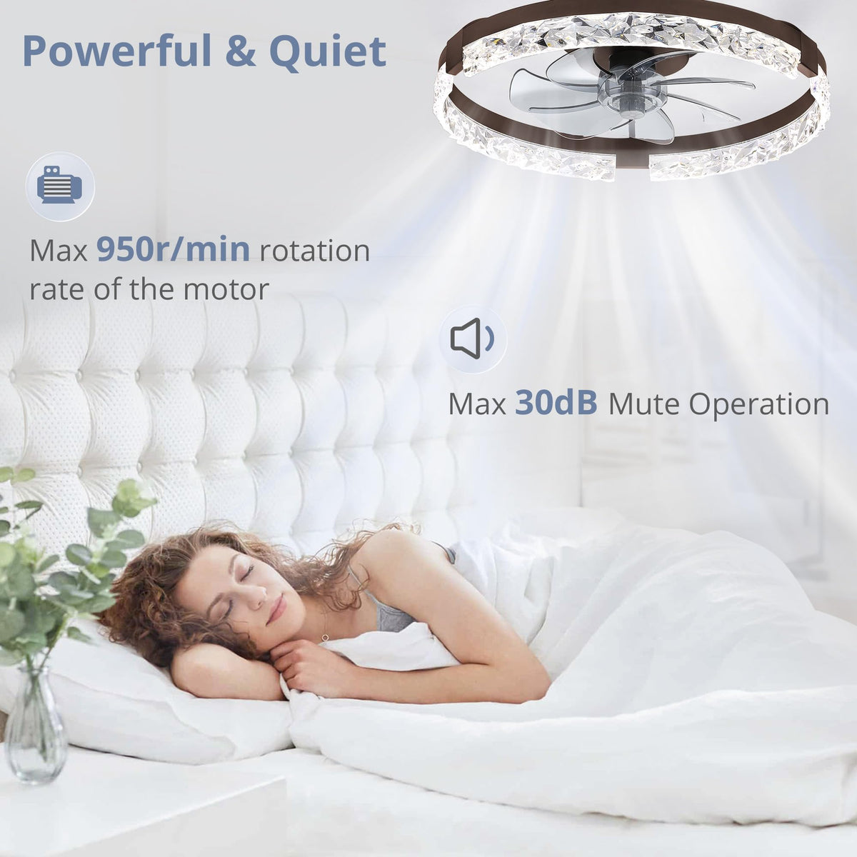 LEDIARY 20" Modern Ceiling Fans with Lights and Remote, White Fandelier