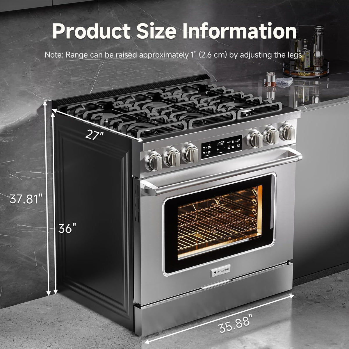 AAOBOSI 36 Inch Gas Range Oven, Smart Air Fryer Self Clean Oven
