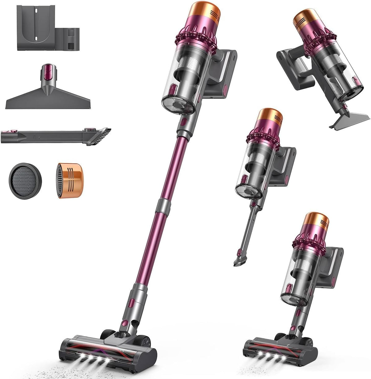 Cordless Vacuum Cleaner, 600W 50KPA 65Mins Vacuum Cleaners for Home, Stick Vacuum with Self-Standing, LED Display, Anti-Tangle Brush, 10-in-1 Lightweight Wireless Vacuum for Pet Hair Carpet Hard Floor