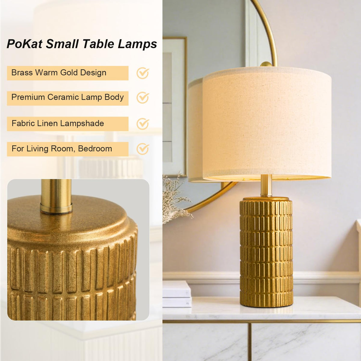 PoKat 20.75" Small Modern Ceramic Table Lamps Set of 2 for Bedroom, White