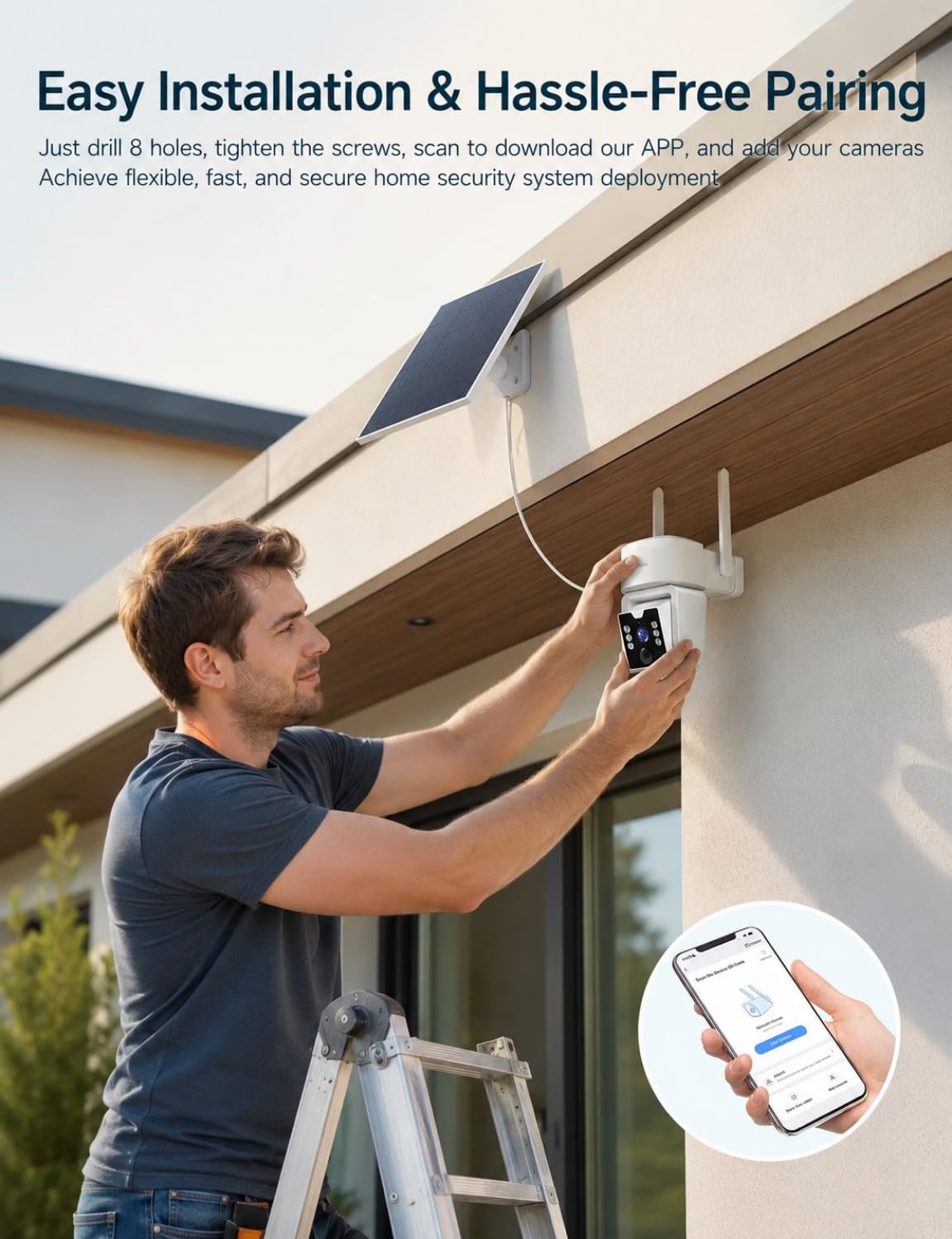No Monthly Fee Solar Security Cameras Wireless Outdoor, home security systems,500GB HDD nvr security camera system No Subscription, 2.4G & 5G WiFi,2-Way Audio, 4MP, Color Night Vision, 360° View