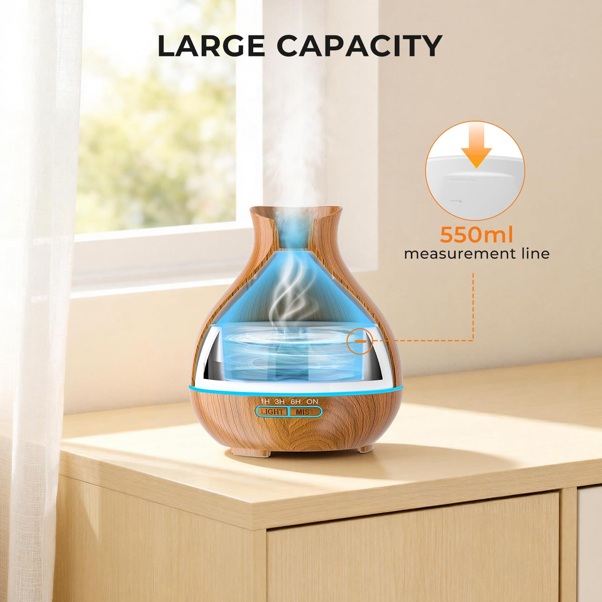 Aromatherapy Essential Oil Diffuser, 550ml Ultrasonic Fragrant Oil Large Room Humidifier, Diffusers for Home with Timer and Waterless Auto-Off, 7 Color LED Lights,Cool Mist Humidifiers
