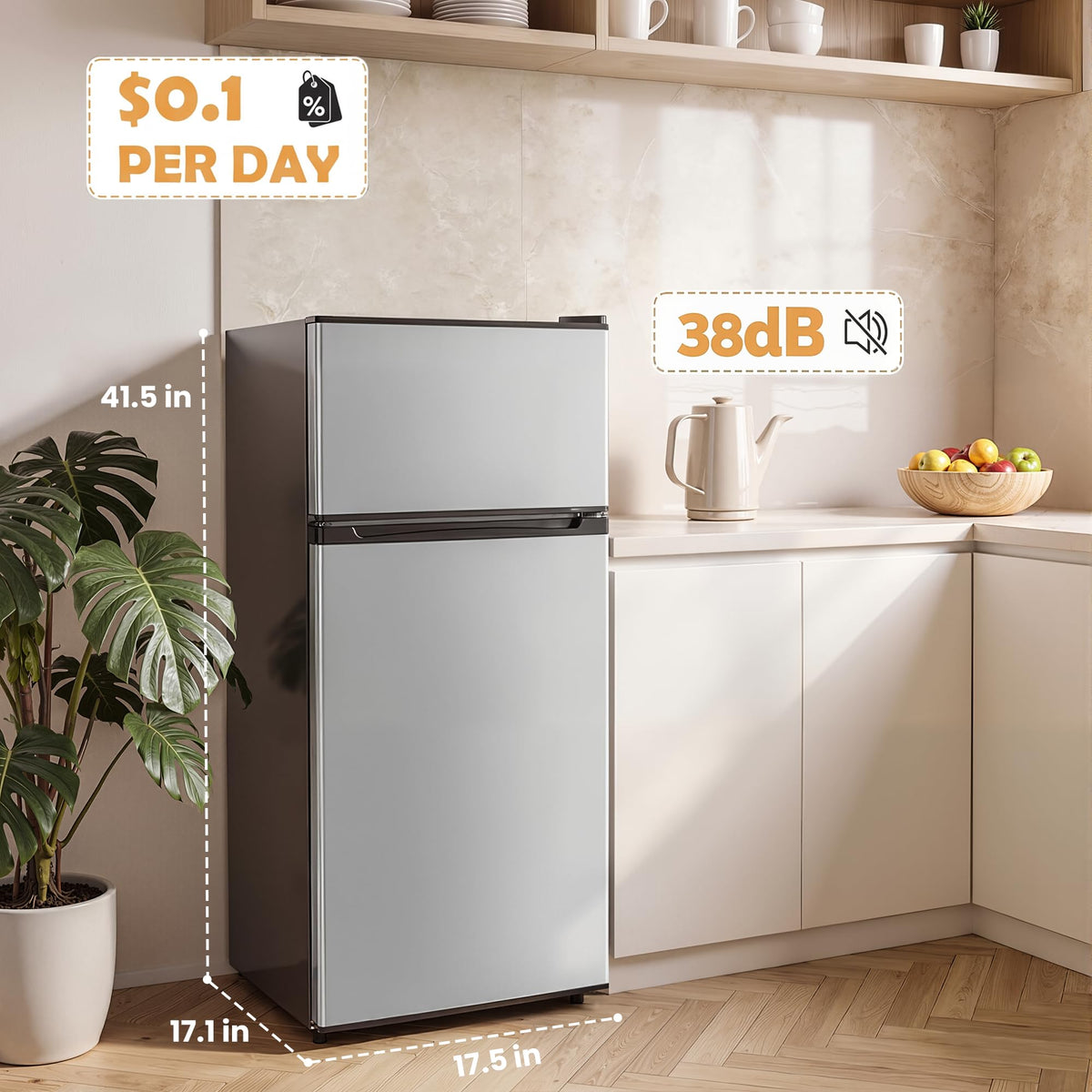 4.5 Cu.Ft Mini Fridge Freezer for Dorm/Office, 2-Door, Quiet