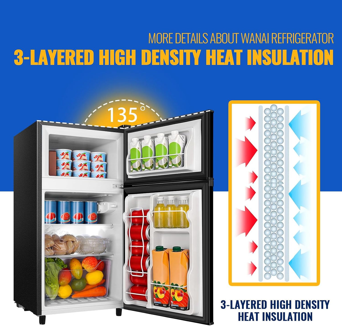 3.5 Cu.Ft Black Mini Fridge With Freezer Compact Refrigerator Dorm