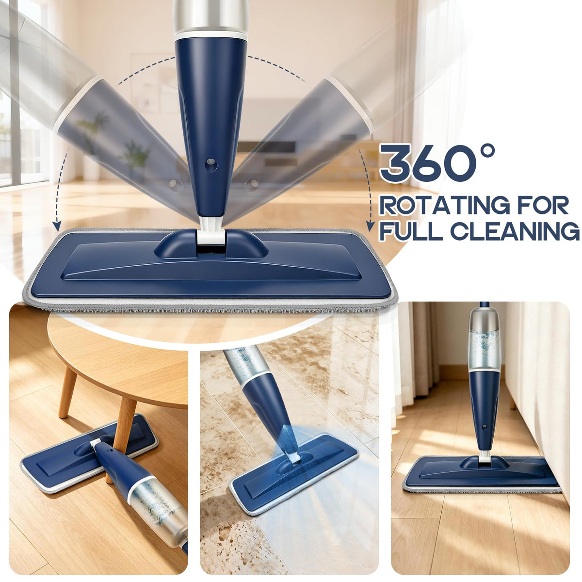 Spray Mop for Hardwood Tile Floor Cleaning with Microfiber Washable Pads