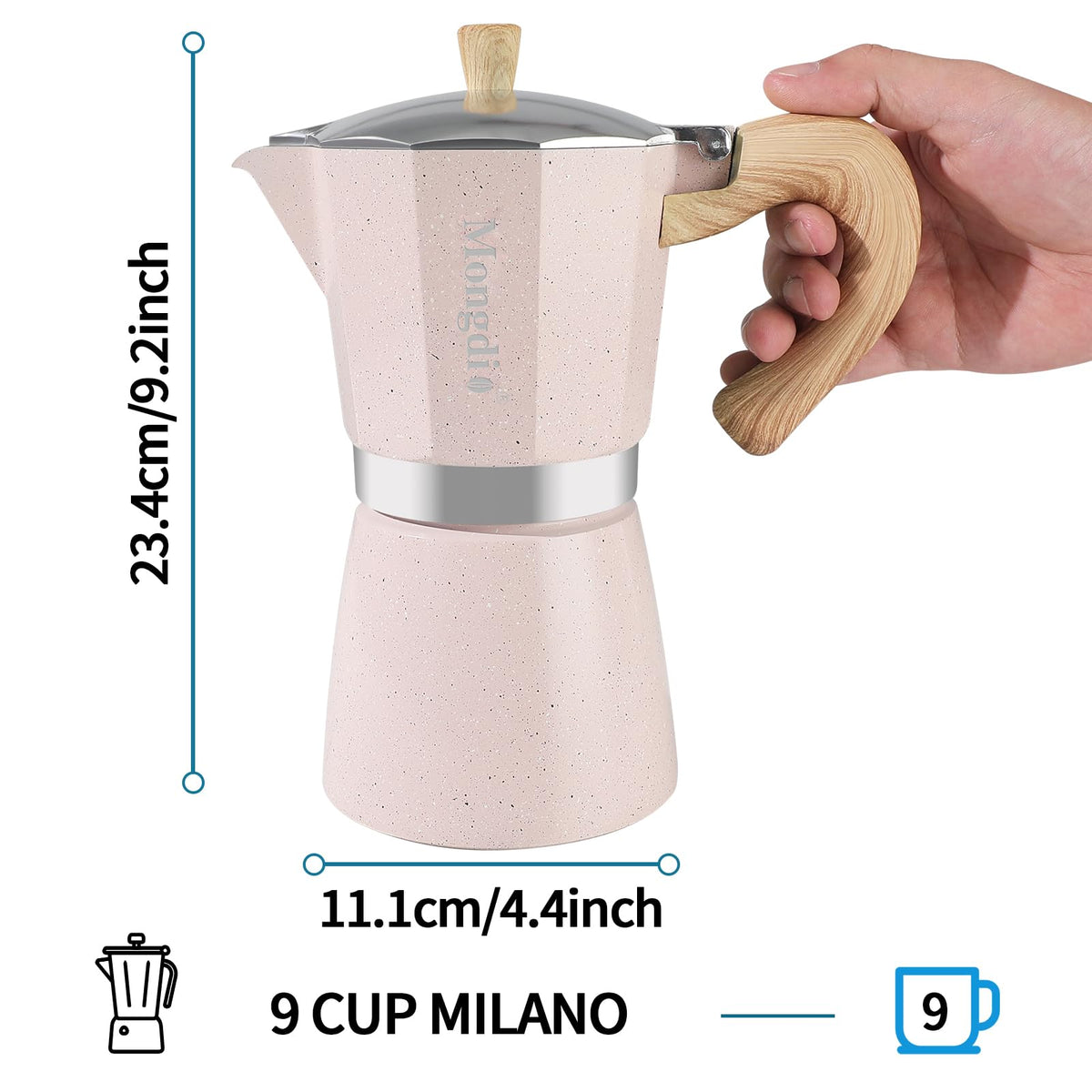 Mongdio Stovetop Espresso Maker Moka Pot, Cuban Coffee Maker Stove Top Coffee Maker Moka Italian Espresso Greca Coffee Maker Brewer Percolator, 6 Espresso Cups, 10 oz - Black