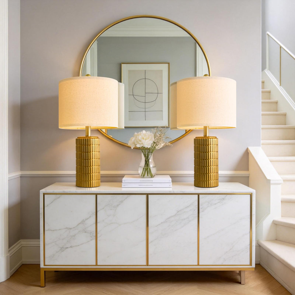 PoKat 20.75" Small Modern Ceramic Table Lamps Set of 2 for Bedroom, White