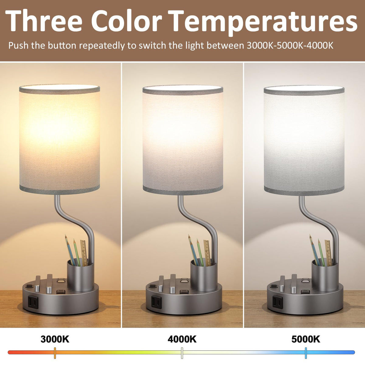 Fenmzee Bedside Lamps for Bedroom Set of 2 - Table Desk Lamp for Nightstand