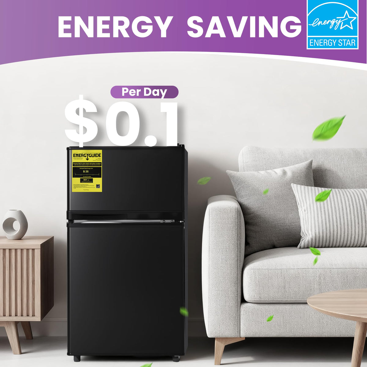 3.6 Cu.Ft Mini Fridge with Freezer for Dorm Office, Silver
