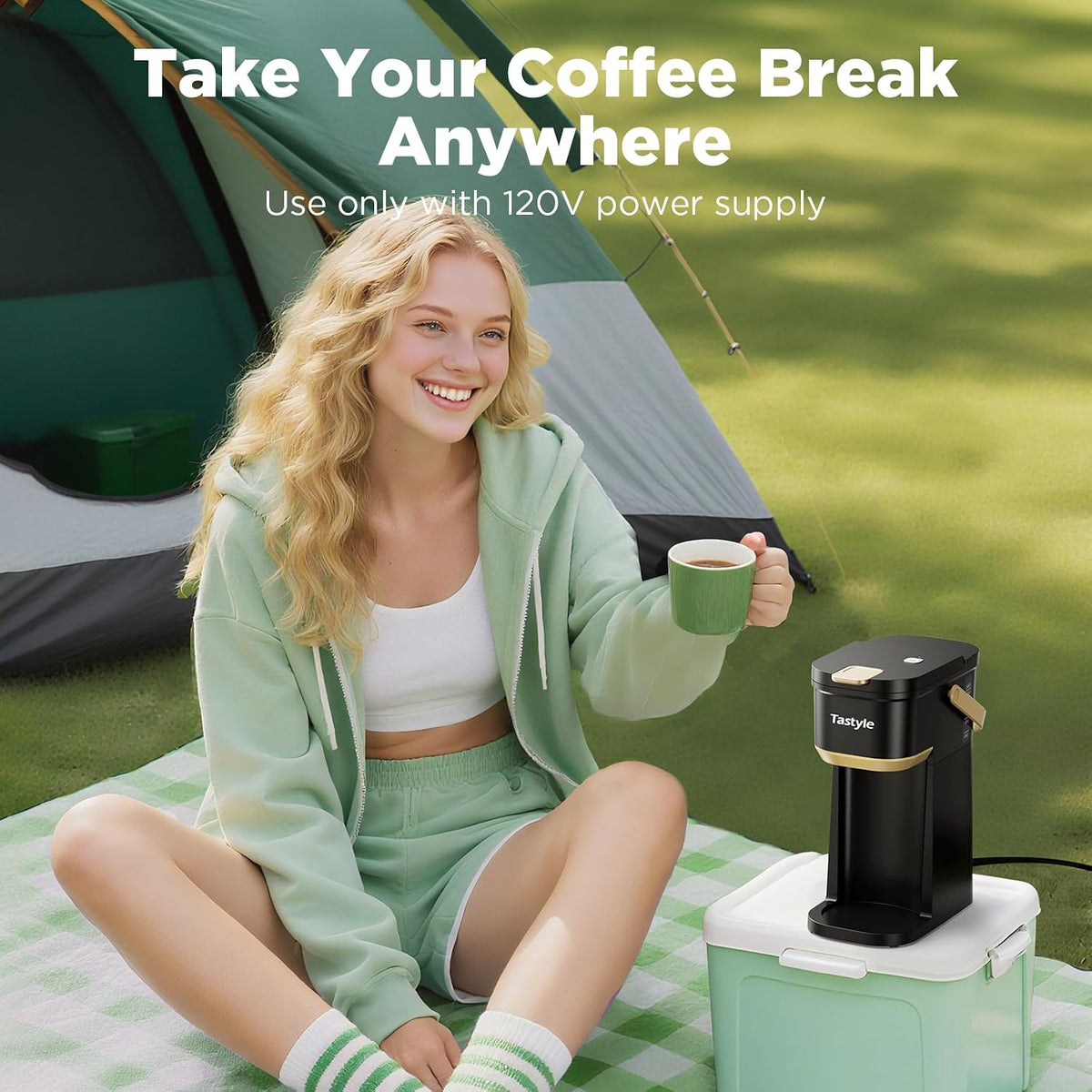 Tastyle Mini Single Serve Coffee Maker for K Cups and Grounds with Handle